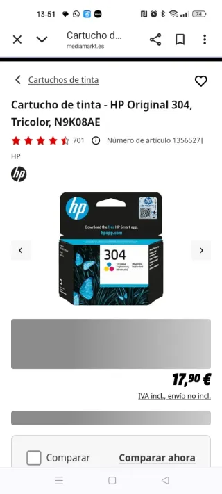 Cartucho Tinta HP 304 Tricolor Original