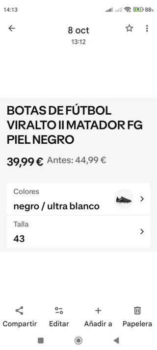 BOTAS FÚTBOL CÉSPED VIRALTO II MATADOR FG PIEL T43