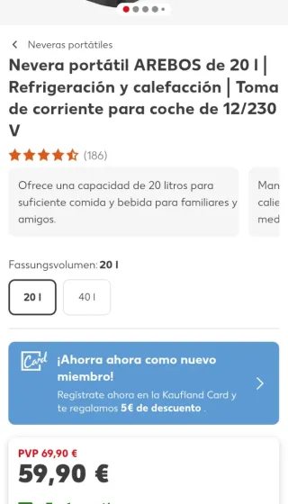 Arebos Nevera Termoeléctrica 20L 12/24/230v