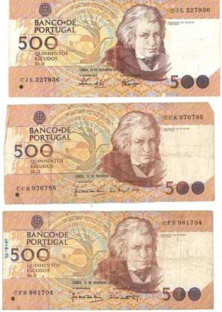 Coleção Notas Portugal 500$ e 20$ Escudos