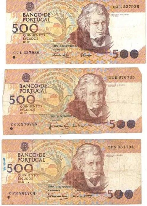 Coleção Notas Portugal 500$ e 20$ Escudos