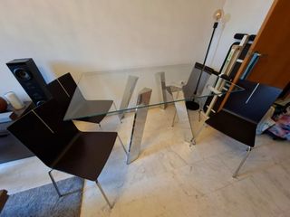 Mesa comedor cristal y metal