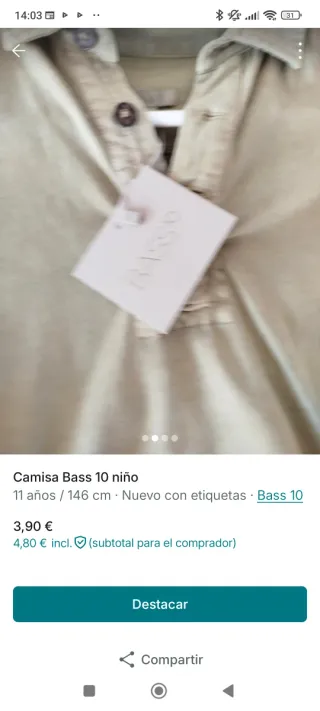 Camisa Bass 10 niño 11 años / 146 cm