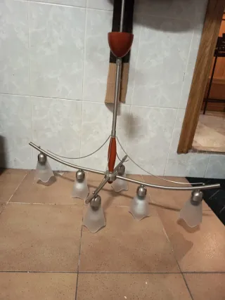 Lámpara colgante madera y metal