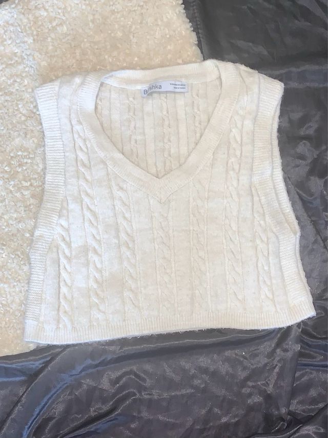 Chaleco Bershka punto beige/marrón T.XS