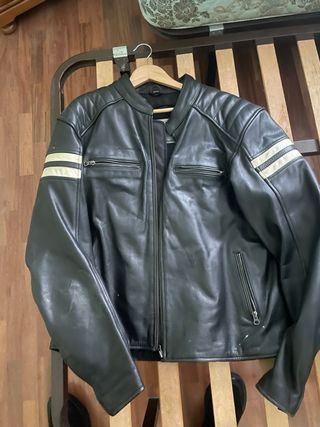Chaqueta de Cuero Moto Negra 4XL