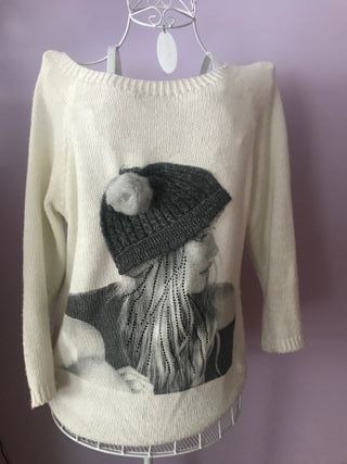 Jersey blanco dibujo mujer talla M