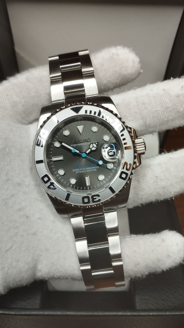Reloj Seiko Mod Yatch-Master Silver Azul Cyan Gris