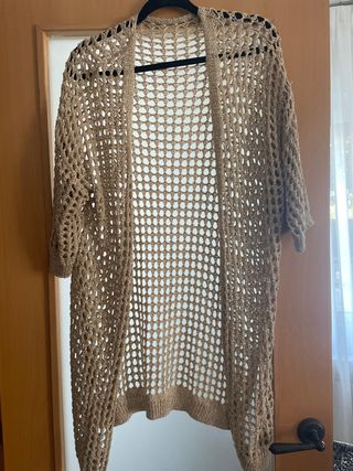 Chaqueta kimono talla única beige/dorado