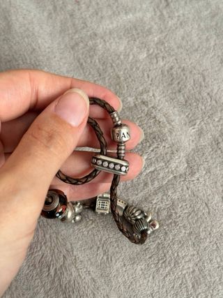 Pulsera Cuero Pandora 12 Charms Marrón/Plata