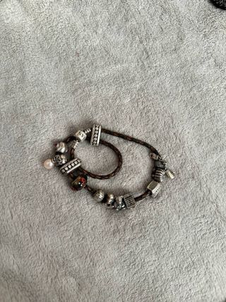Pulsera Cuero Pandora 12 Charms Marrón/Plata
