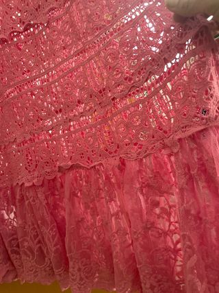 Conjunto Vestido y Kimono Encaje Rosa

