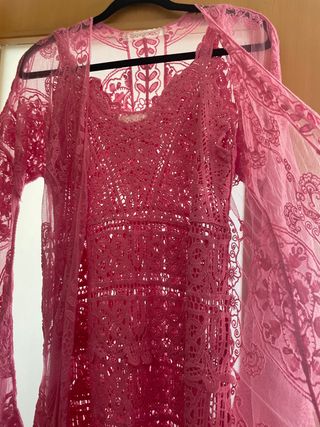 Conjunto Vestido y Kimono Encaje Rosa
