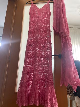 Conjunto Vestido y Kimono Encaje Rosa
