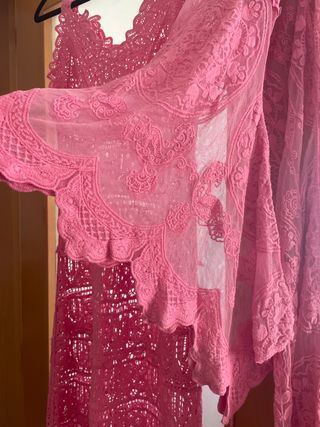 Conjunto Vestido y Kimono Encaje Rosa
