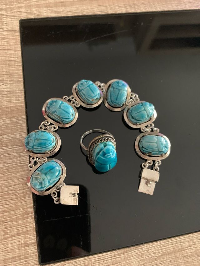 Conjunto Plata 925: Pulsera, Anillo Egipcio 