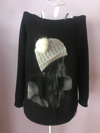 Jersey negro con dibujo mujer Talla M