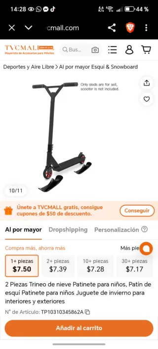 Pieza trineo para patinete