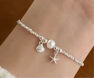 Pulsera Plata Ley Perla y Concha