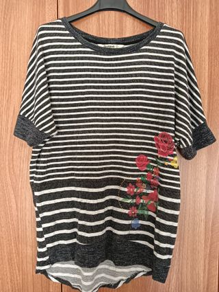 Camiseta Desigual Rayas Flores Mujer Talla S