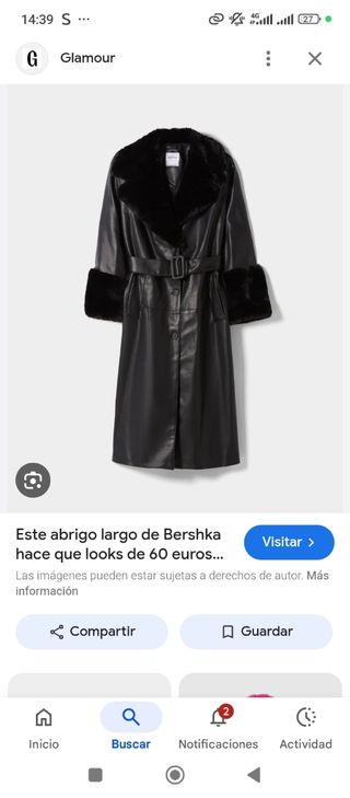 Abrigo largo negro Bershka