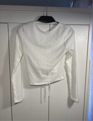 Top blanco manga larga fruncido