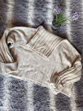 Jersey beige crop talla única
