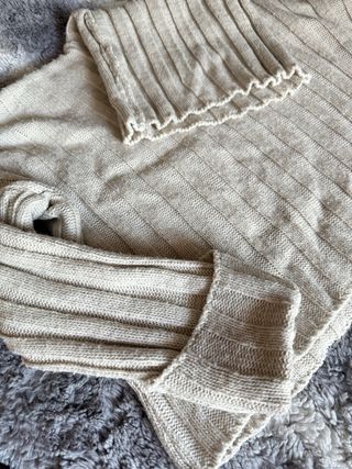 Jersey beige crop talla única