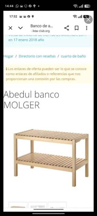 OFERTA Banco zapatero Ikea Molger madera
