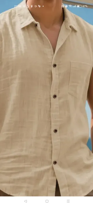 Camicia uomo senza maniche beige.