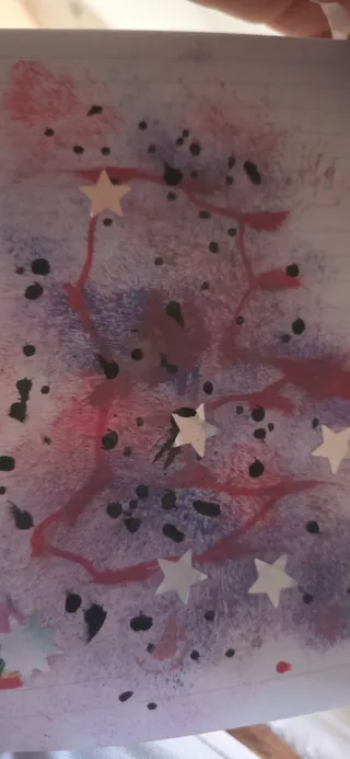 Arte abstracto con estrellas echa por una niña 7añ