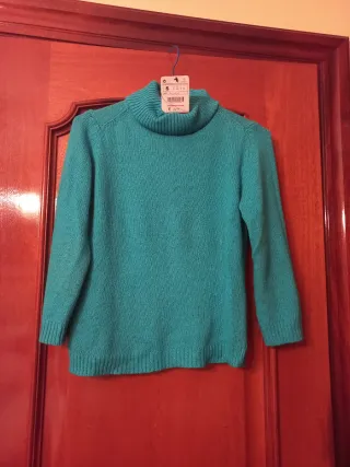 Jersey cuello alto azul talla S manga 3/4