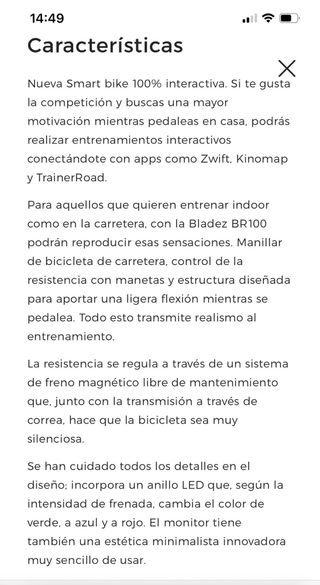 Bicicleta Spinning BladeZ BR100 Smart Bike