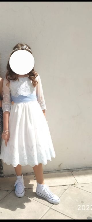 Vestido blanco y azul comunión niña