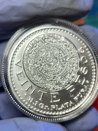Moneda 1 Onza Plata 20 Pesos México.