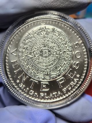 Moneda 1 Onza Plata 20 Pesos México.