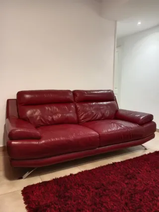 Sofá de piel rojo 3 plazas 90x200