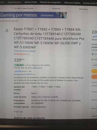 Cartuchos Epson T7891 T7892 T7893 T7894