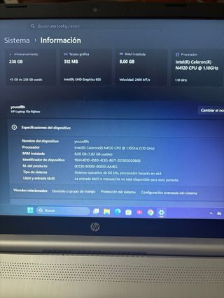 Portátil HP Celeron 8GB RAM Plata