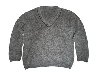 Maglione Vintage Anni '80 Grigio V-Neck XL