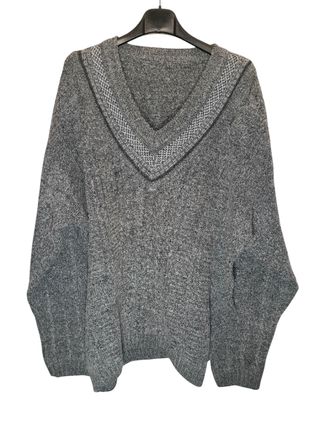 Maglione Vintage Anni '80 Grigio V-Neck XL