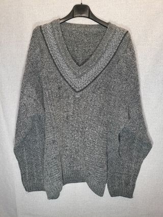 Maglione Vintage Anni '80 Grigio V-Neck XL