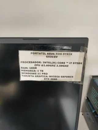 Portátil Asus ROG Strix G531GV i7 9750H 16GB 1TB R