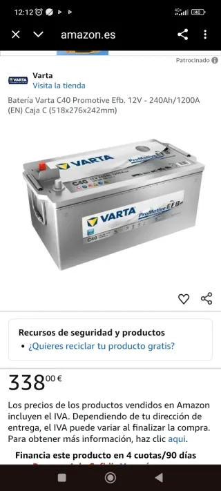Batería Varta ProMotive EFB 12V 240Ah