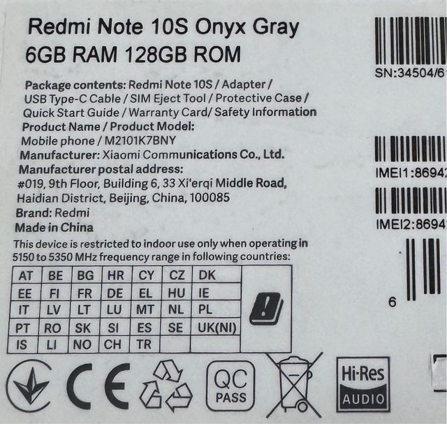 Redmi Note 10S 128gb nuovo di zecca