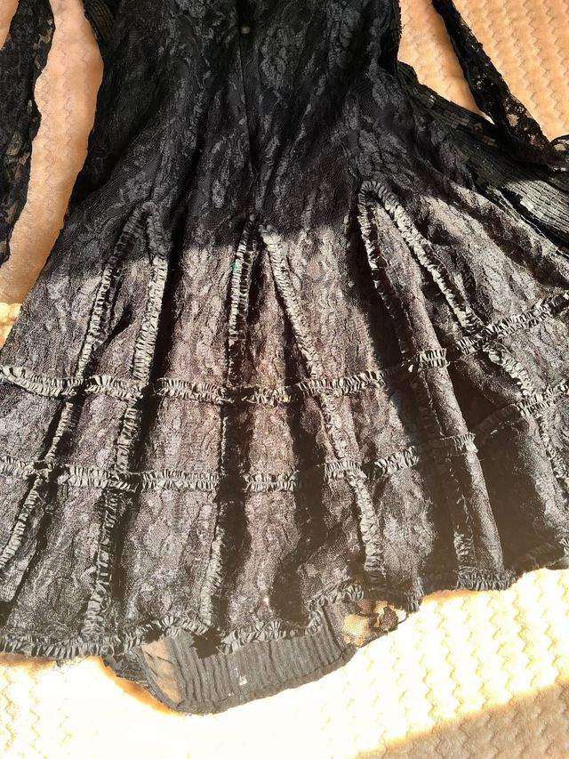 Vestido Mango Negro Corto Lentejuelas Encaje