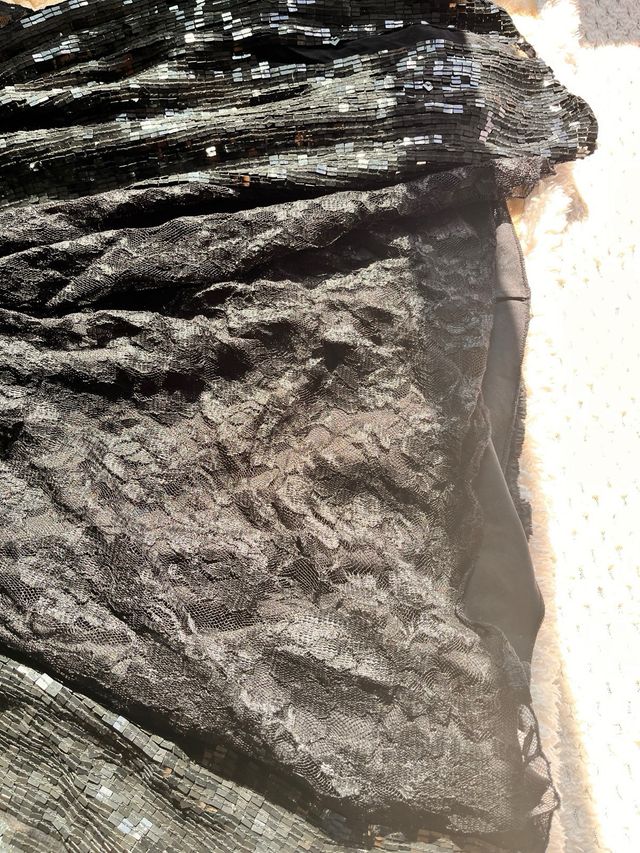 Vestido Mango Negro Corto Lentejuelas Encaje