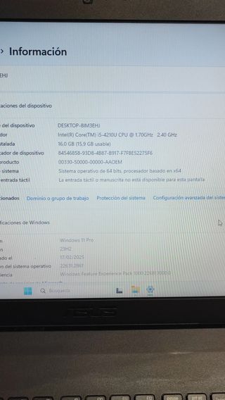 Portátil Asus i5 8GB RAM SSD 