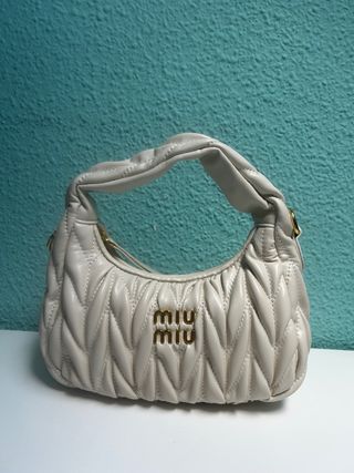 Bolso Beige Piel Acolchado Dorado