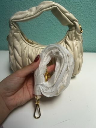 Bolso Beige Piel Acolchado Dorado